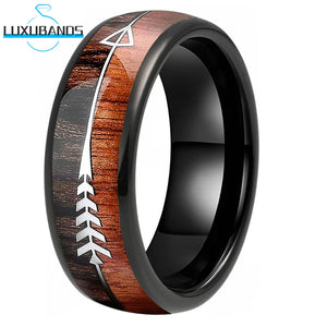 Tungsten Carbide Ring Arrow Double Wood Inlay Polished Finish Comfort Fit