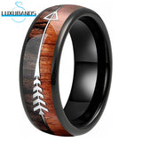 Tungsten Carbide Ring Arrow Double Wood Inlay Polished Finish Comfort Fit