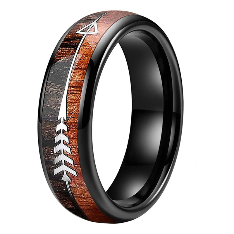 Tungsten Carbide Ring Arrow Double Wood Inlay Polished Finish Comfort Fit