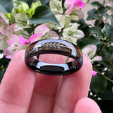 Tungsten Carbide Ring Arrow Double Wood Inlay Polished Finish Comfort Fit