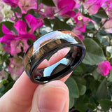 Tungsten Carbide Ring Arrow Double Wood Inlay Polished Finish Comfort Fit