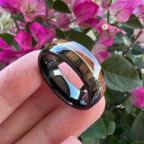 Tungsten Carbide Ring Arrow Double Wood Inlay Polished Finish Comfort Fit