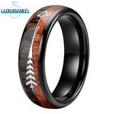 Tungsten Carbide Ring Arrow Double Wood Inlay Polished Finish Comfort Fit