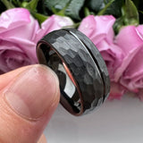 Tungsten Carbide Hammered Domed Band Ring for Men Women