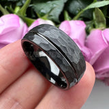 Tungsten Carbide Hammered Domed Band Ring for Men Women