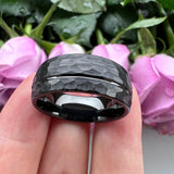 Tungsten Carbide Hammered Domed Band Ring for Men Women