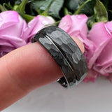 Tungsten Carbide Hammered Domed Band Ring for Men Women
