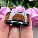 Tungsten Carbide Ring 8mm Whiskey Barrel Wood Inlay Polished Finish Comfort Fit