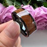 Tungsten Carbide Ring 8mm Whiskey Barrel Wood Inlay Polished Finish Comfort Fit