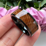 Tungsten Carbide Ring 8mm Whiskey Barrel Wood Inlay Polished Finish Comfort Fit