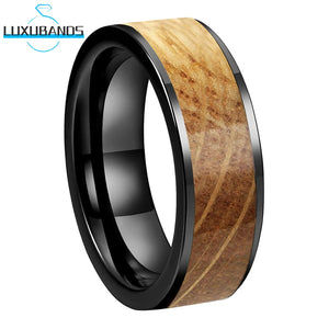 Tungsten Carbide Ring 8mm Whiskey Barrel Wood Inlay Polished Finish Comfort Fit