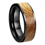 Tungsten Carbide Ring 8mm Whiskey Barrel Wood Inlay Polished Finish Comfort Fit