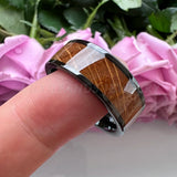 Tungsten Carbide Ring 8mm Whiskey Barrel Wood Inlay Polished Finish Comfort Fit