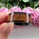 Tungsten Carbide Ring 8mm Whiskey Barrel Wood Inlay Polished Finish Comfort Fit
