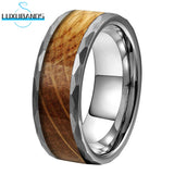 Tungsten Carbide Ring Whiskey Barrel Wood Inlay Brushed Finish