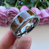 Tungsten Carbide Ring Whiskey Barrel Wood Inlay Brushed Finish