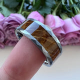 Tungsten Carbide Ring Whiskey Barrel Wood Inlay Brushed Finish