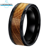 Tungsten Carbide Ring Whiskey Barrel Wood Inlay Brushed Finish