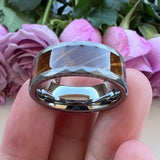 Tungsten Carbide Ring Whiskey Barrel Wood Inlay Brushed Finish