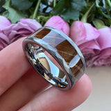 Tungsten Carbide Ring Whiskey Barrel Wood Inlay Brushed Finish