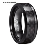 Tungsten Carbide Ring Carbon Fiber Inlay Wedding Band 8MM