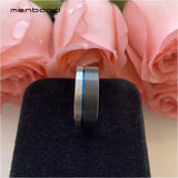 Tungsten Carbide Wedding Ring 8MM Offset Groove Flat Band Brushed Finish
