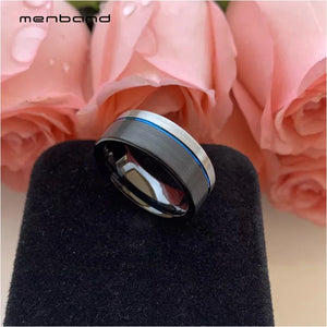 Tungsten Carbide Wedding Ring 8MM Offset Groove Flat Band Brushed Finish