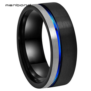 Tungsten Carbide Wedding Ring 8MM Offset Groove Flat Band Brushed Finish