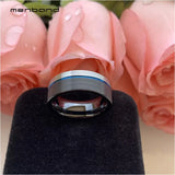 Tungsten Carbide Wedding Ring 8MM Offset Groove Flat Band Brushed Finish