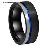 Tungsten Carbide Wedding Ring 8MM Offset Groove Flat Band Brushed Finish