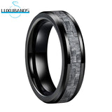 Tungsten Carbide Wedding Ring Grey Carbon-Fiber Inlay 8mm Beveled Edges Polished