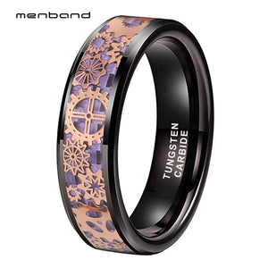 Tungsten Ring Purple Carbon Fiber Gear Inlay 8MM