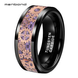 Tungsten Ring Purple Carbon Fiber Gear Inlay 8MM