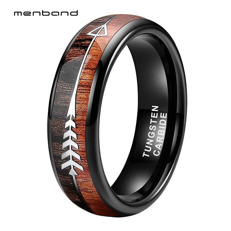 Tungsten Wedding Bands Koa Wood Inlay 6MM 8MM Comfort Fit