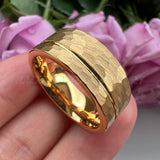 Tungsten Wedding Ring Hammered Flat Domed Band Rose Gold Color