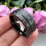 Tungsten Wedding Ring Hammered Flat Domed Band Rose Gold Color