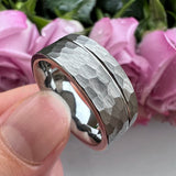 Tungsten Wedding Ring Hammered Flat Domed Band Rose Gold Color