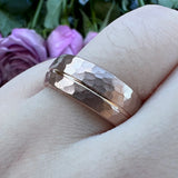 Tungsten Wedding Ring Hammered Flat Domed Band Rose Gold Color