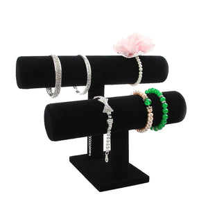 Velvet Bracelet Display 2layers Chain Watch T-Bar Rack Jewelry Display