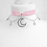 Velvet Chain Crescent Moon and Stars Choker Necklace