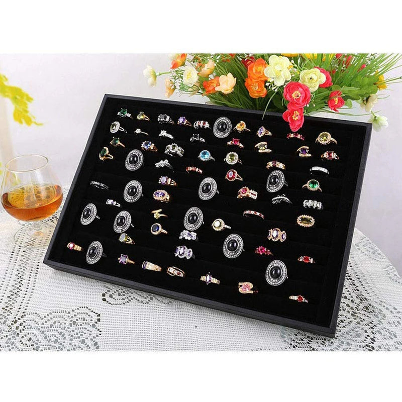 Velvet Jewelry Storage Holder Box 10 Slots Ring Trays Display Earrings Organizer