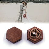 Personalized Walnut Hexagon Rustic Wood Ring Box