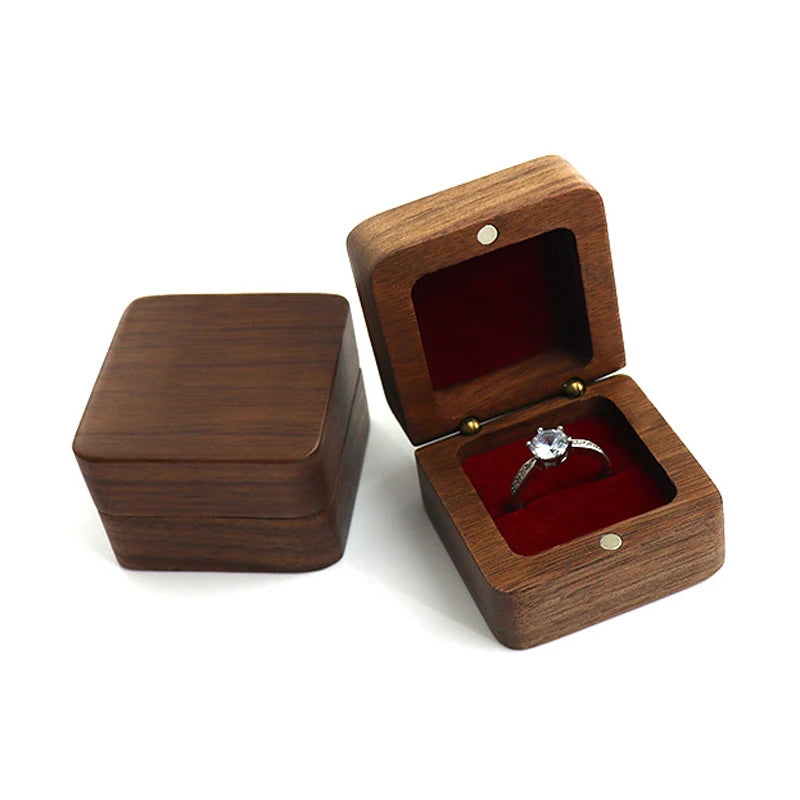 Vintage Walnut Jewelry Box Wooden Ring Flannel Hand Storage Box