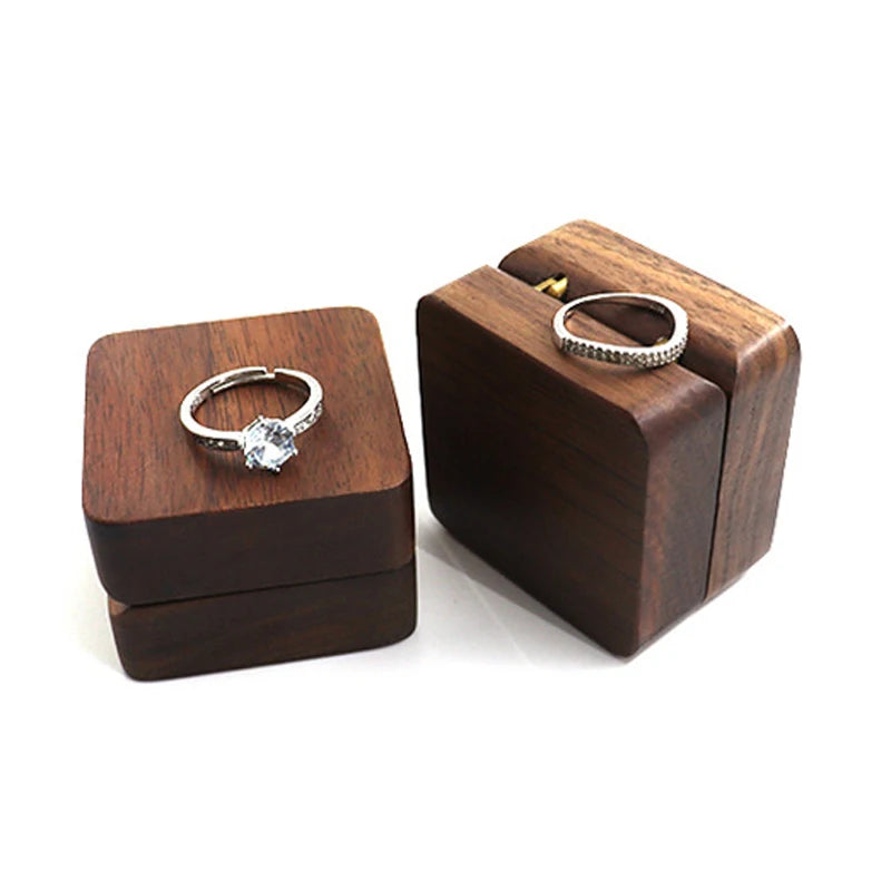 Vintage Walnut Jewelry Box Wooden Ring Flannel Hand Storage Box