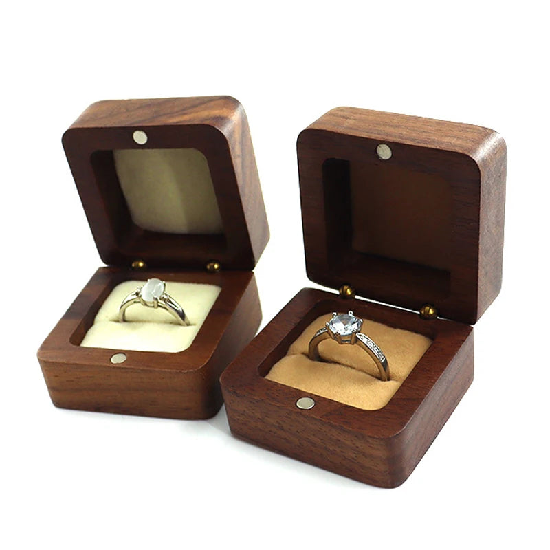 Vintage Walnut Jewelry Box Wooden Ring Flannel Hand Storage Box