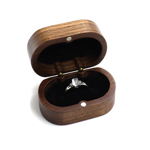 Vintage Wooden Ring Storage Box Walnut Oval Jewelry Proposal Ring Box