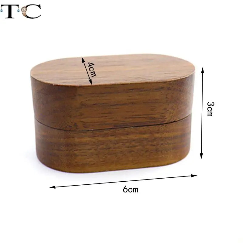 Vintage Wooden Ring Storage Box Walnut Oval Jewelry Proposal Ring Box