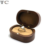 Vintage Wooden Ring Storage Box Walnut Oval Jewelry Proposal Ring Box