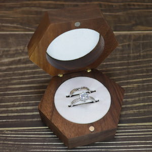 Walnut Solid Wood Wedding Engagement Personalized Name Pair Ring Case
