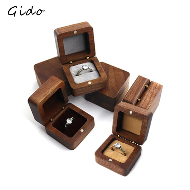 Vintage Wooden Ring Box Flannel Hand Jewelry Proposal Ring Storage Box